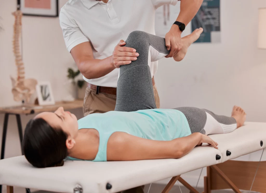 Chiropractic 1 leg physiotherapy and healthcare of woman at hosp 2023 11 27 05 06 57 utc 1